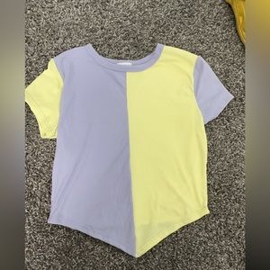 - purple and yellow tee
